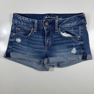 American Eagle Women's Denim Shorts Distressed Cuffed‎ Hem Super Stretch Size 4